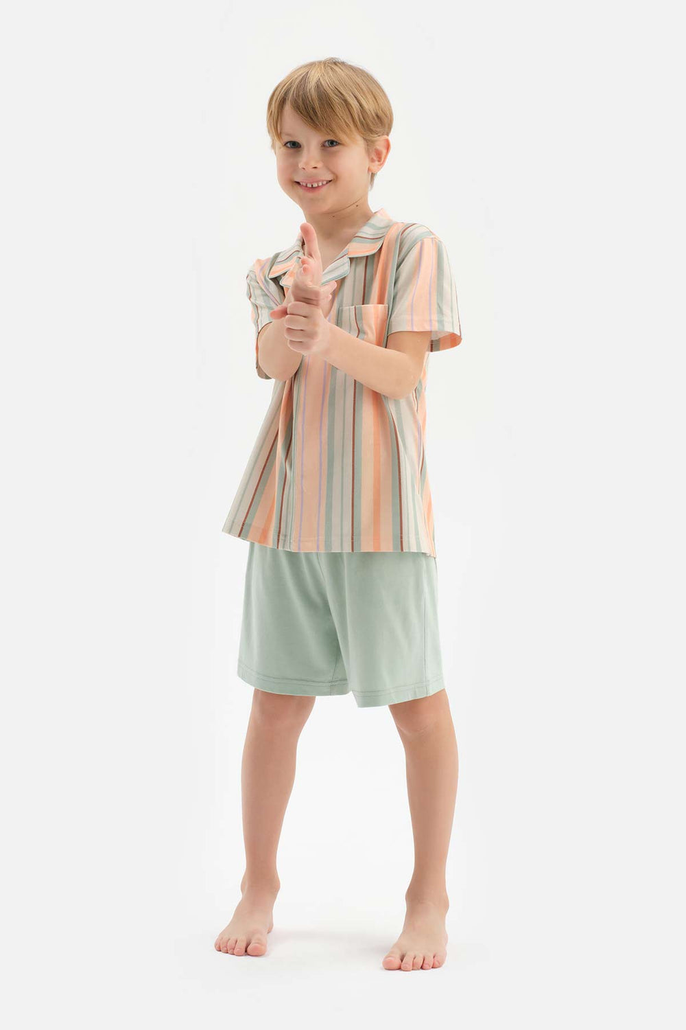 MULTICOLOUR SHIRT COLLAR STRIPED SHORT SLEEVE SHORTS PAJAMA SUIT