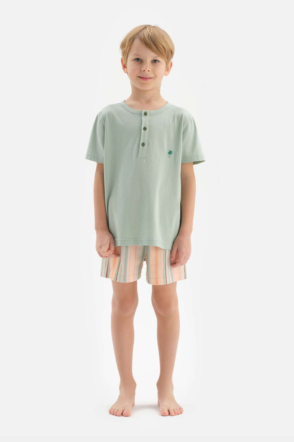 MINT HALF-PLOT EMBROIDERY DETAILED T-SHIRT SHORTS PAJAMAS SUIT