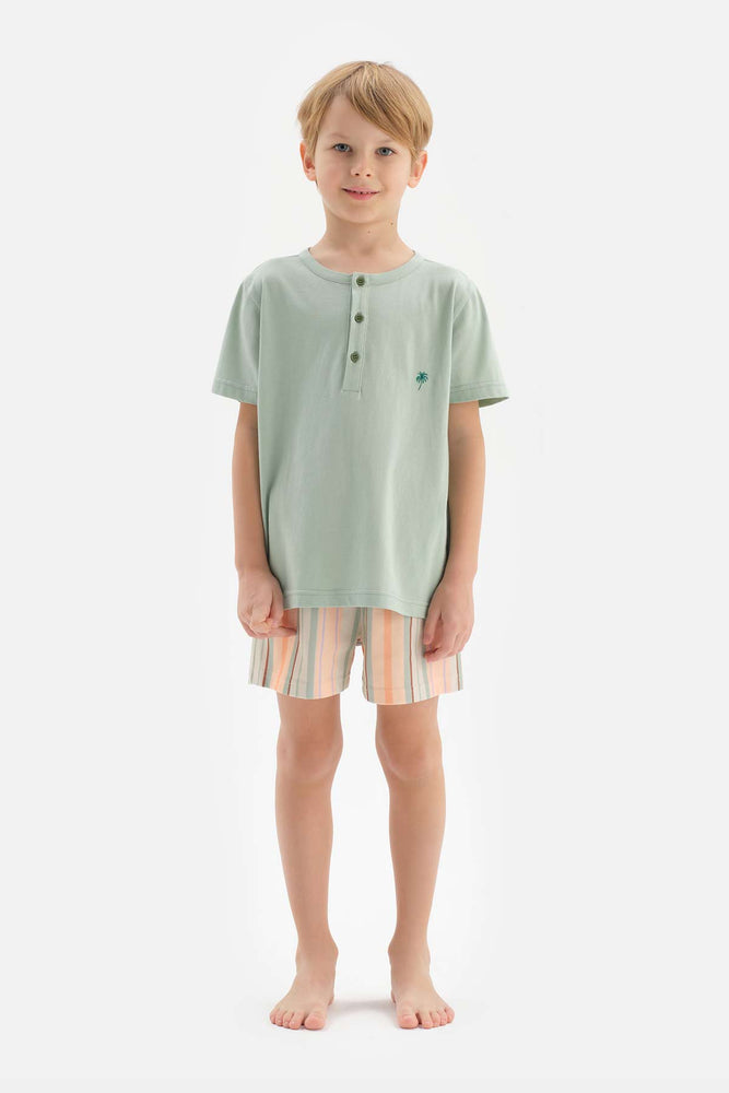 MINT HALF-PLOT EMBROIDERY DETAILED T-SHIRT SHORTS PAJAMAS SUIT