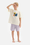 ECRU SLOGAN PRINTED SHORT SLEEVE T-SHIRT SHORTS PAJAMAS SUIT