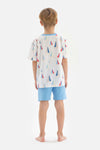 WHITE SAIL PRINTED CREW-NECK T-SHIRT SHORTS PAJAMAS SUIT