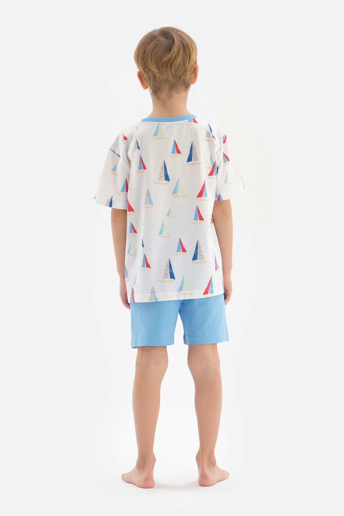 WHITE SAIL PRINTED CREW-NECK T-SHIRT SHORTS PAJAMAS SUIT