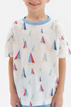 WHITE SAIL PRINTED CREW-NECK T-SHIRT SHORTS PAJAMAS SUIT
