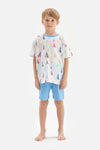 WHITE SAIL PRINTED CREW-NECK T-SHIRT SHORTS PAJAMAS SUIT