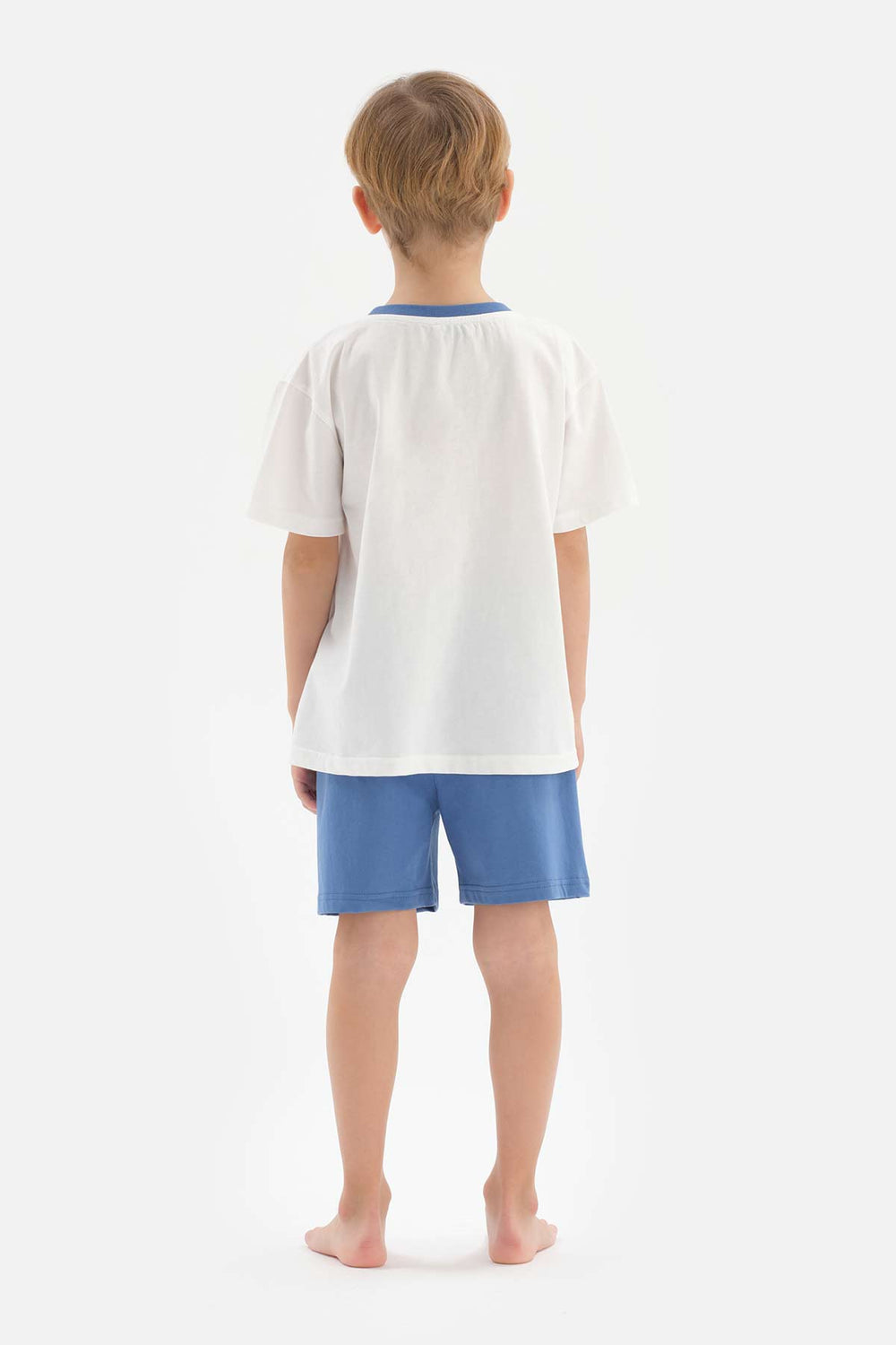WHITE PALM PRINTED CREW-NECK SHORT SLEEVE T-SHIRT SHORTS PAJAMAS SUIT