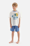 WHITE PALM PRINTED CREW-NECK SHORT SLEEVE T-SHIRT SHORTS PAJAMAS SUIT