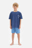BLUE SLOGAN DETAILED CREW-NECK SHORT SLEEVE T-SHIRT SHORTS PAJAMA SUIT