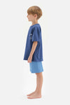 BLUE SLOGAN DETAILED CREW-NECK SHORT SLEEVE T-SHIRT SHORTS PAJAMA SUIT
