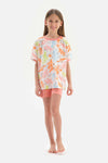 MULTICOLOUR CORAL PRINTED SHORT SLEEVE T-SHIRT SHORTS PAJAMAS SUIT