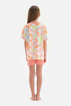 MULTICOLOUR CORAL PRINTED SHORT SLEEVE T-SHIRT SHORTS PAJAMAS SUIT