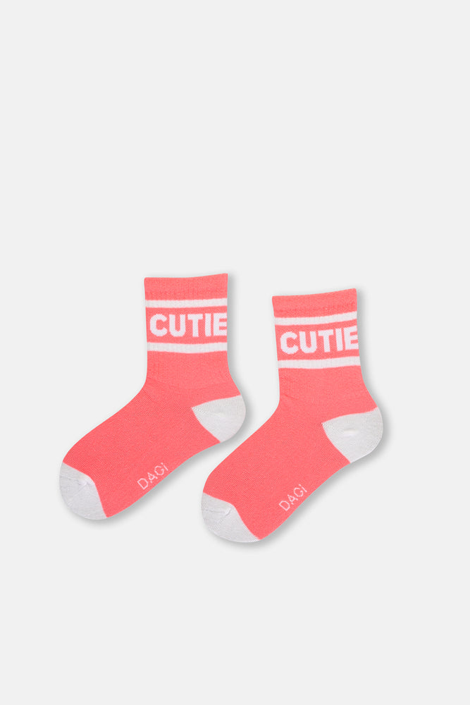 Pembe Kız Çocuk Cutıe Jakarlı Çorap