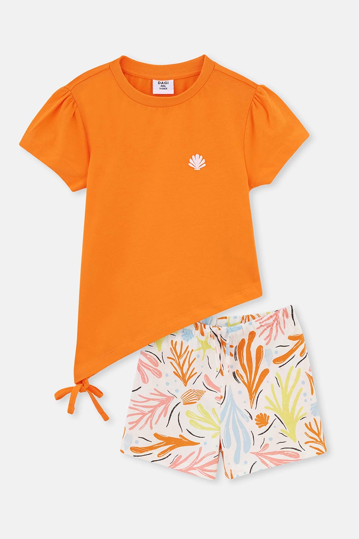 ORANGE LINING DETAILED SHORT SLEEVE T-SHIRT SHORTS PAJAMAS SUIT