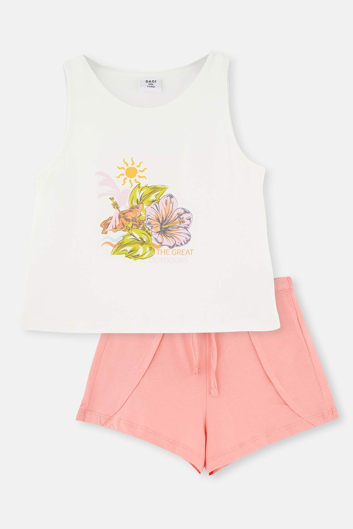 WHITE FLORAL PATTERN KNITTED TRACKER SHORTS PAJAMAS SUIT