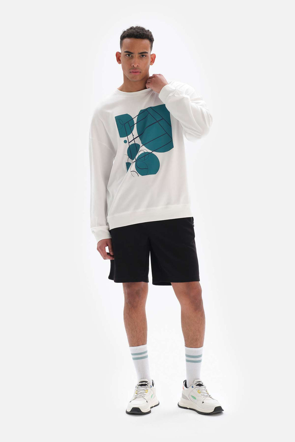 Beyaz Dagi Active is Baskılı Pamuklu Sweatshirt