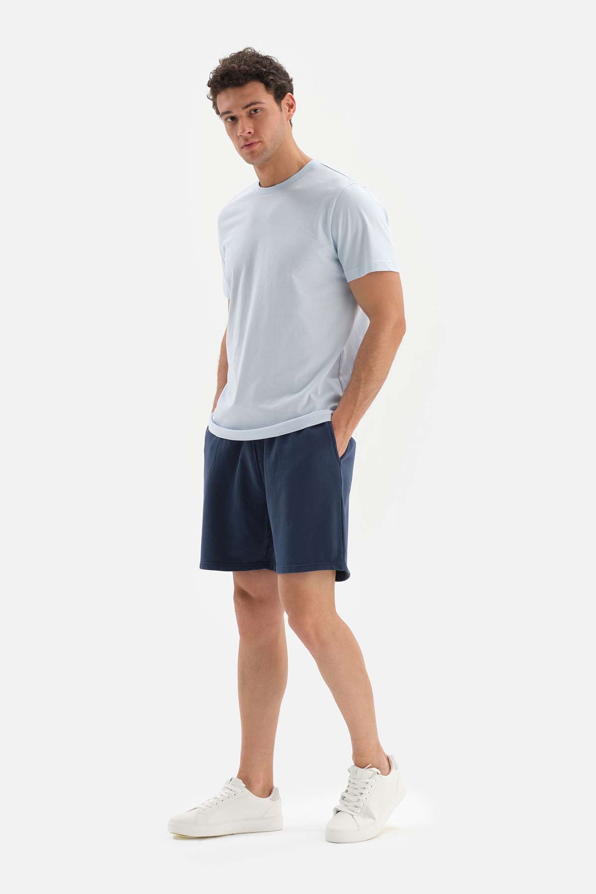LIGHT BLUE CREW-NECK COTTON INTERLOCK SHORT SLEEVE T-SHIRT