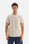 BEIGE CREW-NECK COTTON INTERLOCK SHORT SLEEVE T-SHIRT