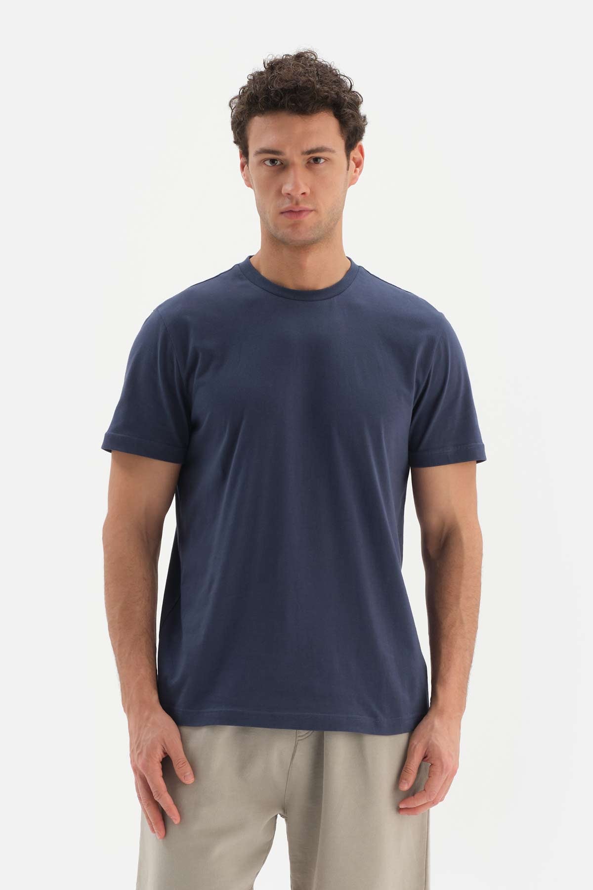 NAVY CREW-NECK COTTON INTERLOCK SHORT SLEEVE T-SHIRT