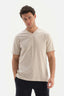 BEIGE V-NECK BASIC SUPIMA T-SHIRT