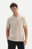 Bej V Yaka Basic Supima T-Shirt