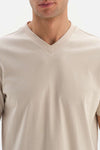 Bej V Yaka Basic Supima T-Shirt