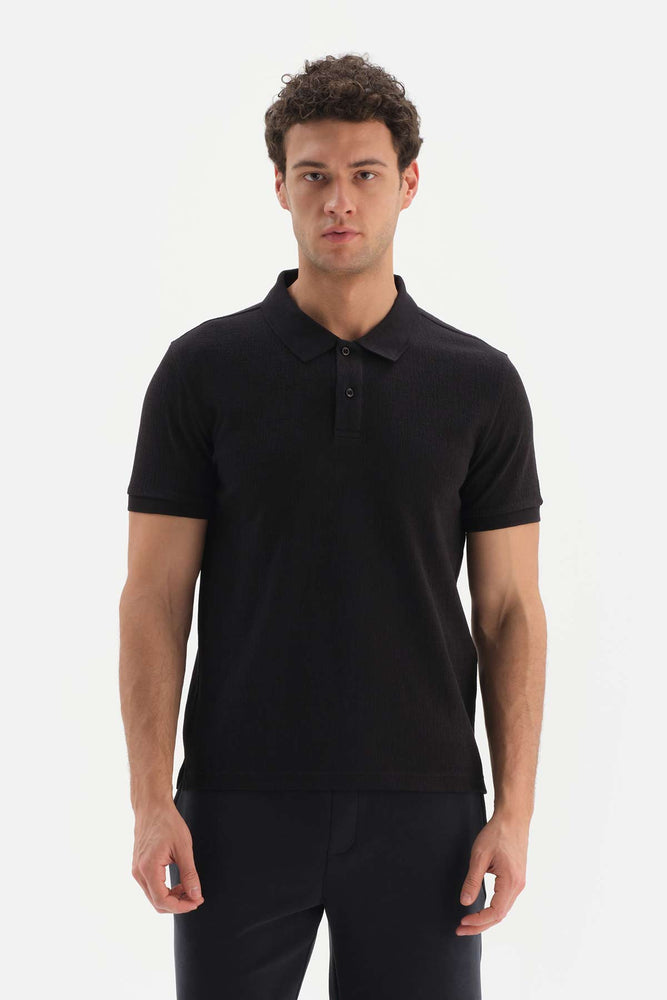 BLACK SPRAY JACQUARD POLO T-SHIRT