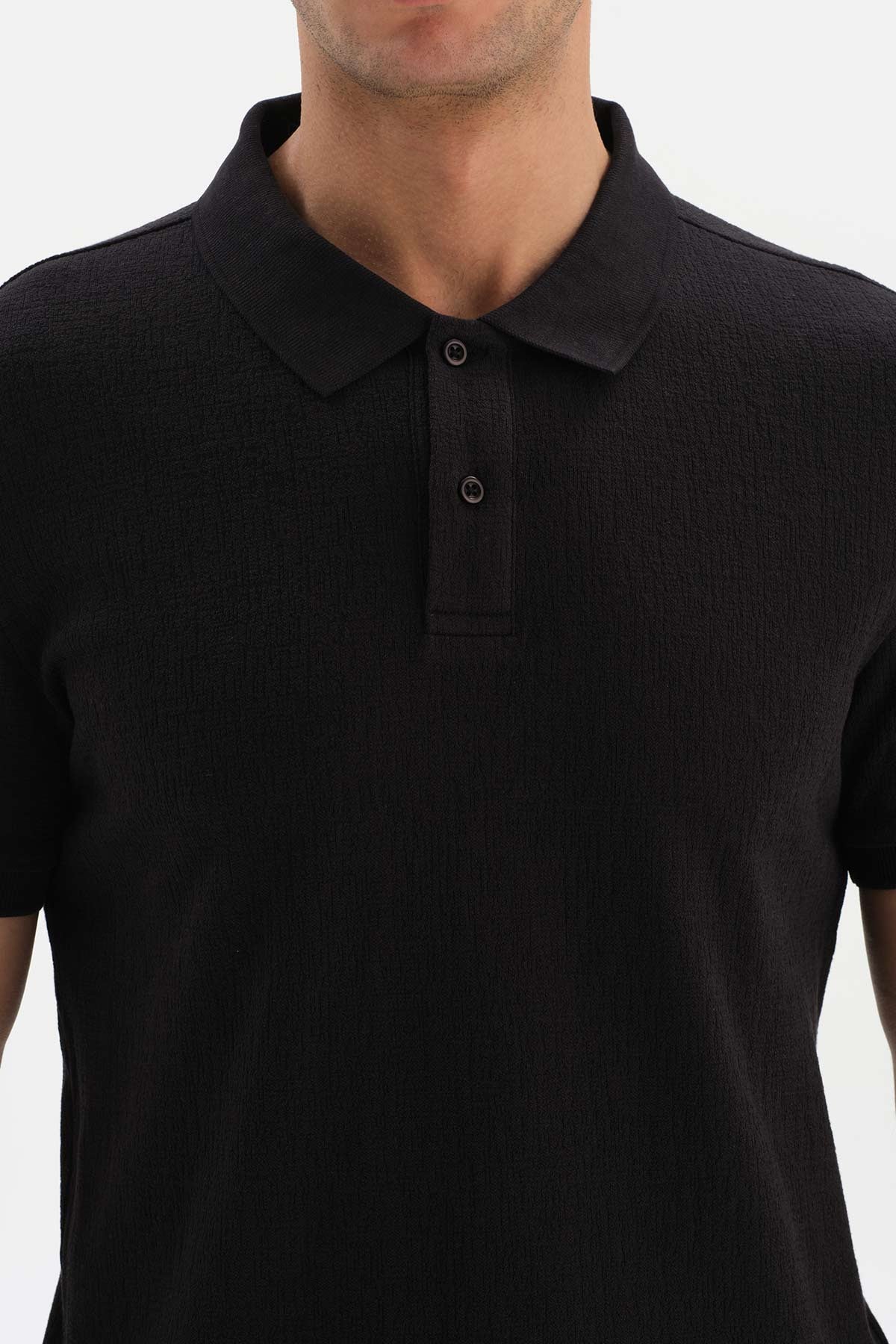 BLACK SPRAY JACQUARD POLO T-SHIRT