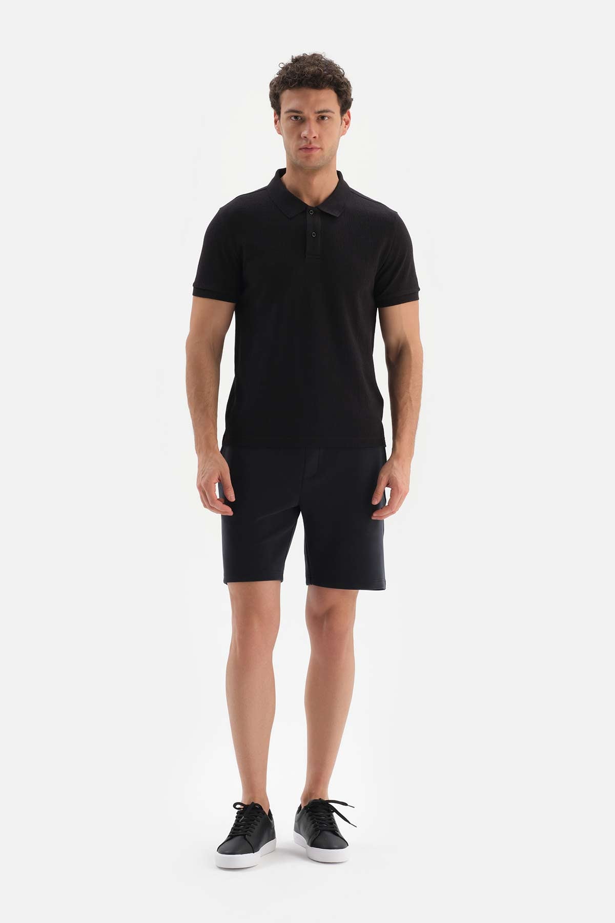 BLACK SPRAY JACQUARD POLO T-SHIRT