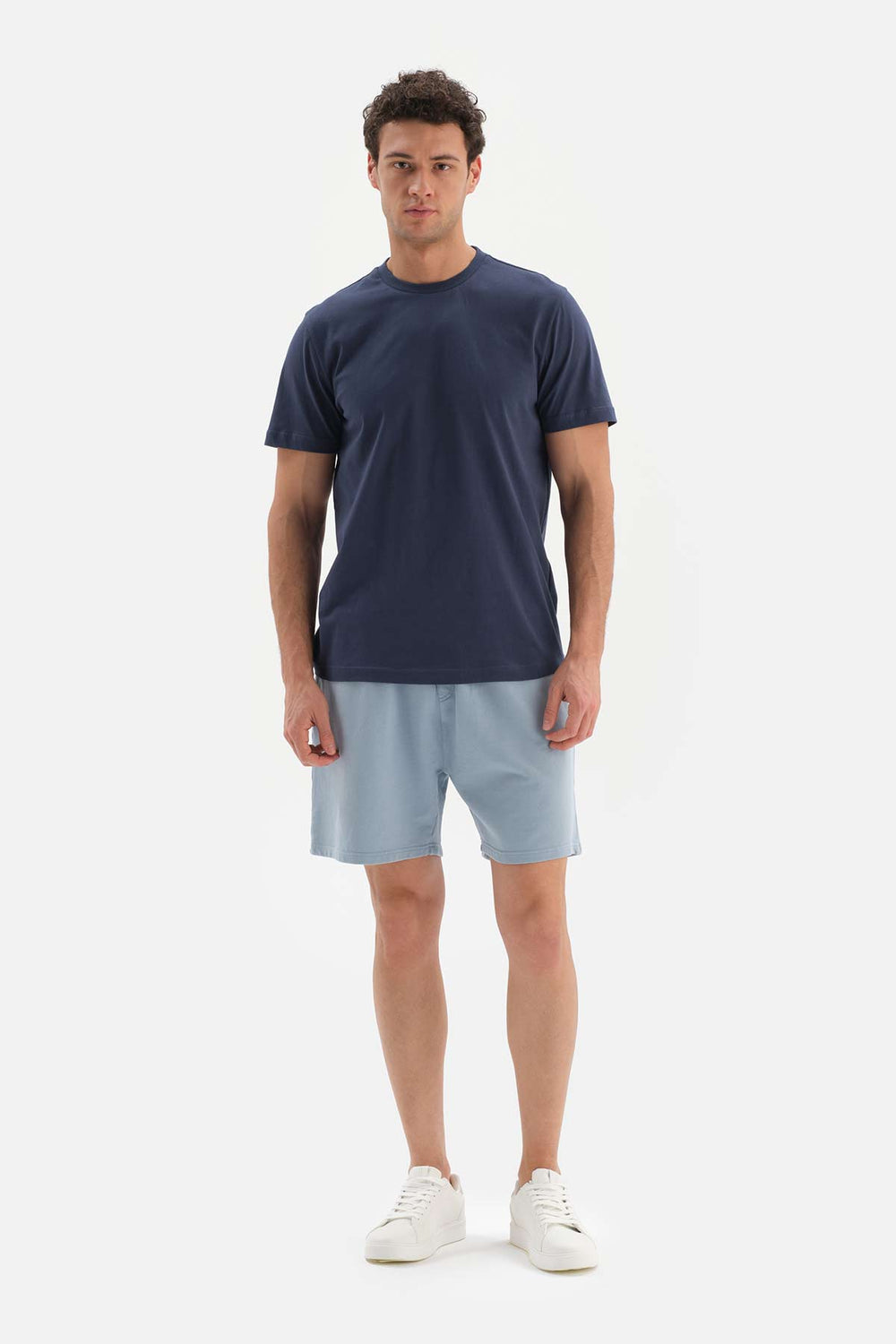 LIGHT BLUE DOUBLE-KNIT FABRIC SHORTS