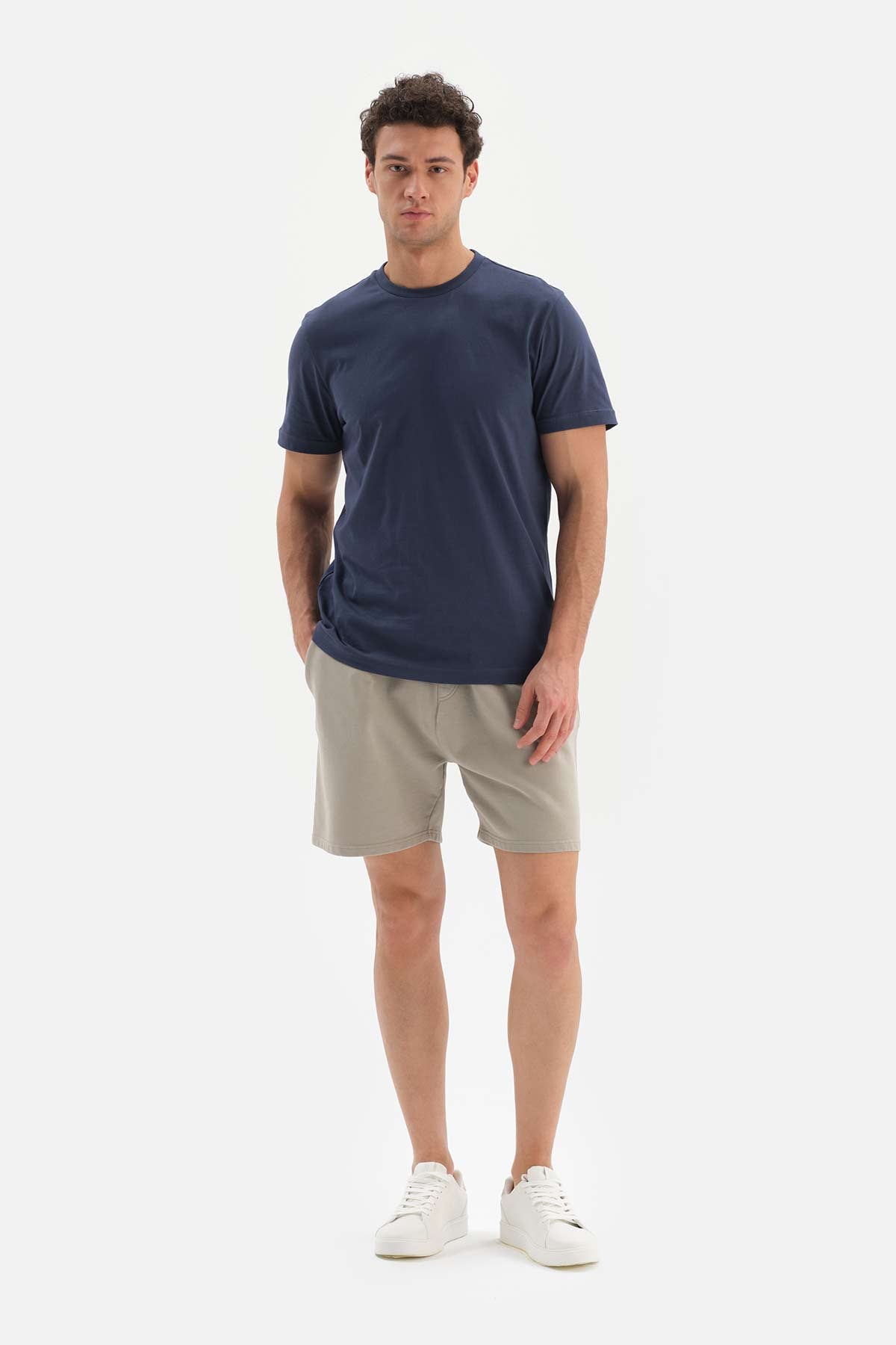 BEIGE DOUBLE-KNIT FABRIC SHORTS