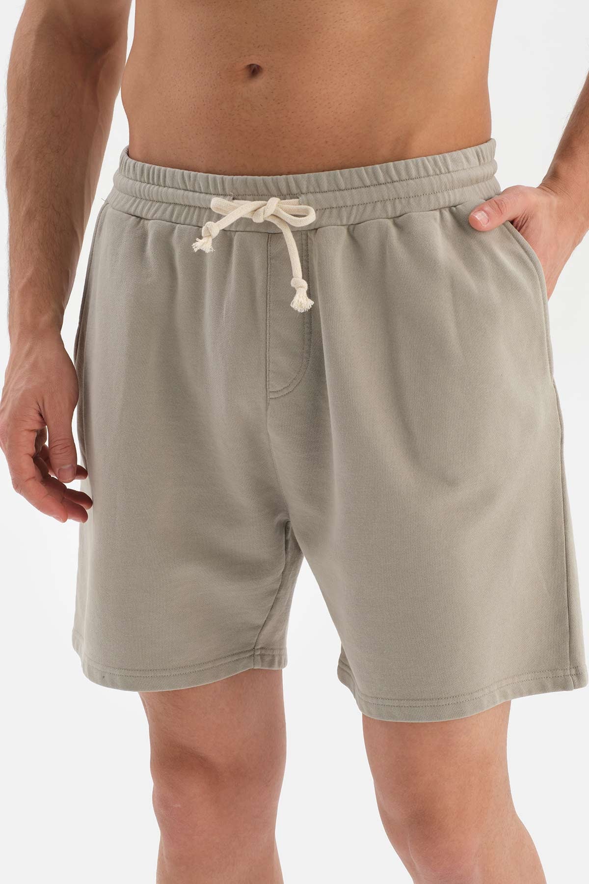 BEIGE DOUBLE-KNIT FABRIC SHORTS