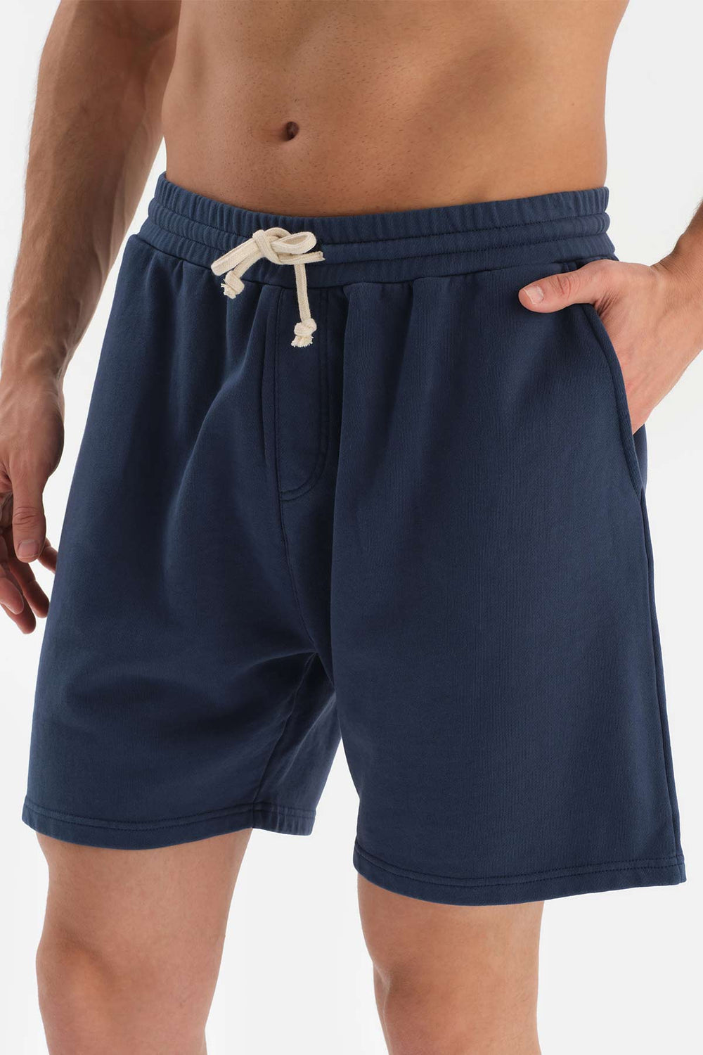 NAVY DOUBLE-KNIT FABRIC SHORTS