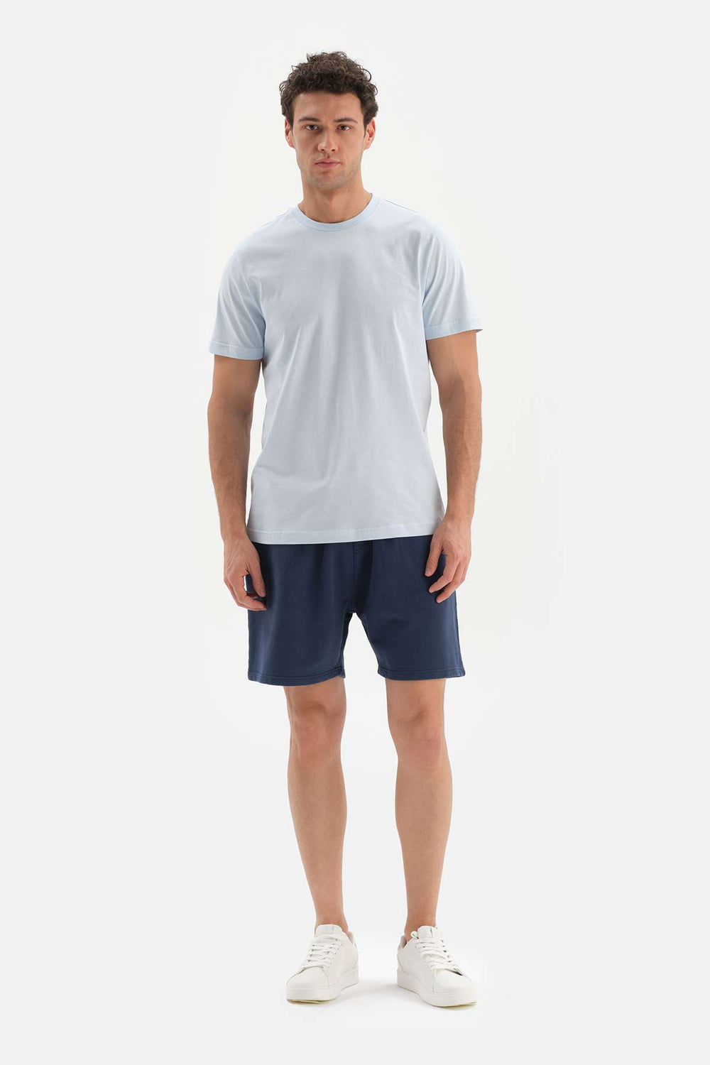 NAVY DOUBLE-KNIT FABRIC SHORTS