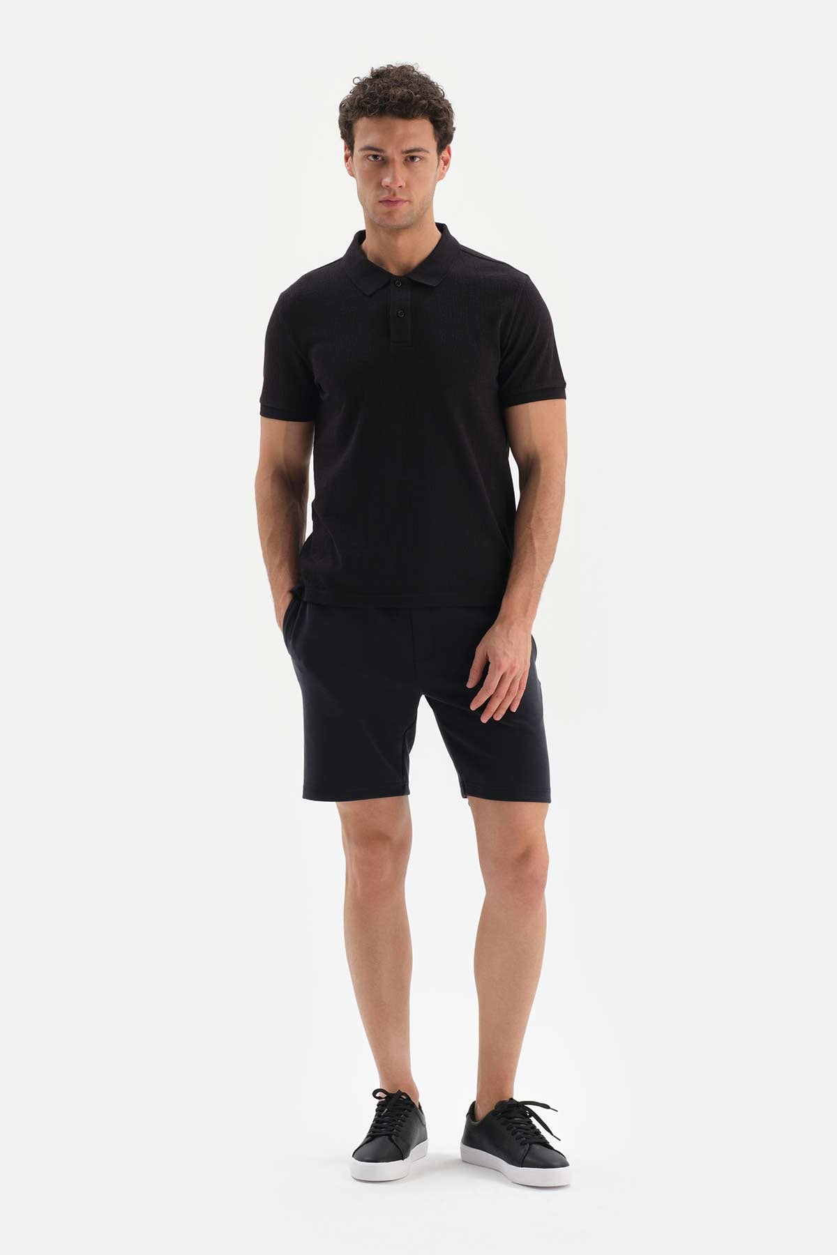 NAVY MODAL ELASTIC WAIST BACK POCKET DETAILED SHORTS