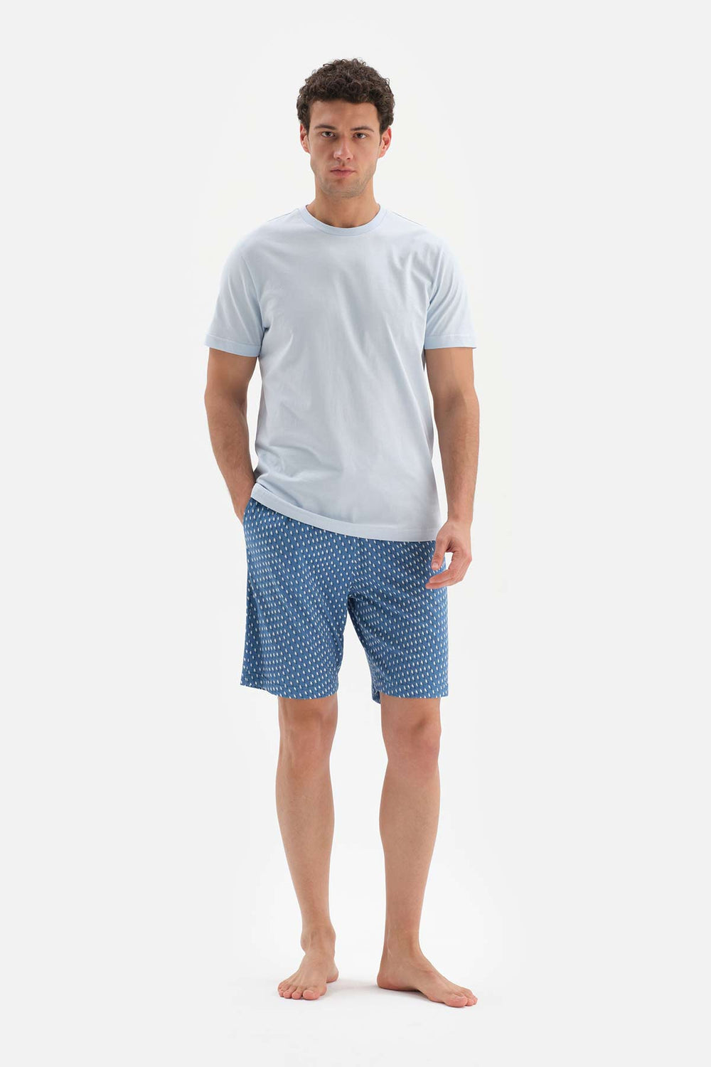 BLUE MICROPRINT PRINTED MODAL SHORTS