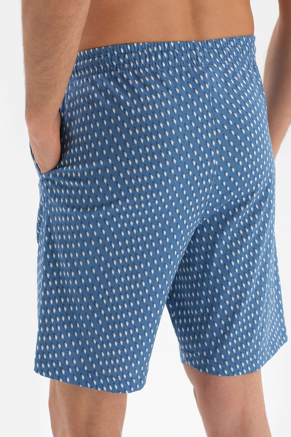 BLUE MICROPRINT PRINTED MODAL SHORTS
