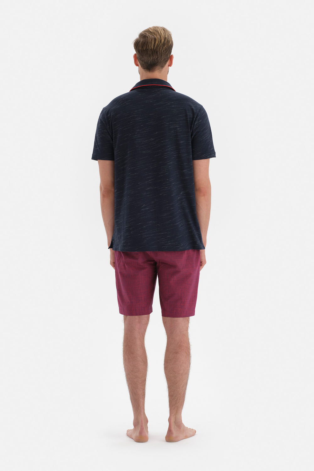 Lacivert Nakış Detaylı Pamuklu Şortlu Pijama Takımı