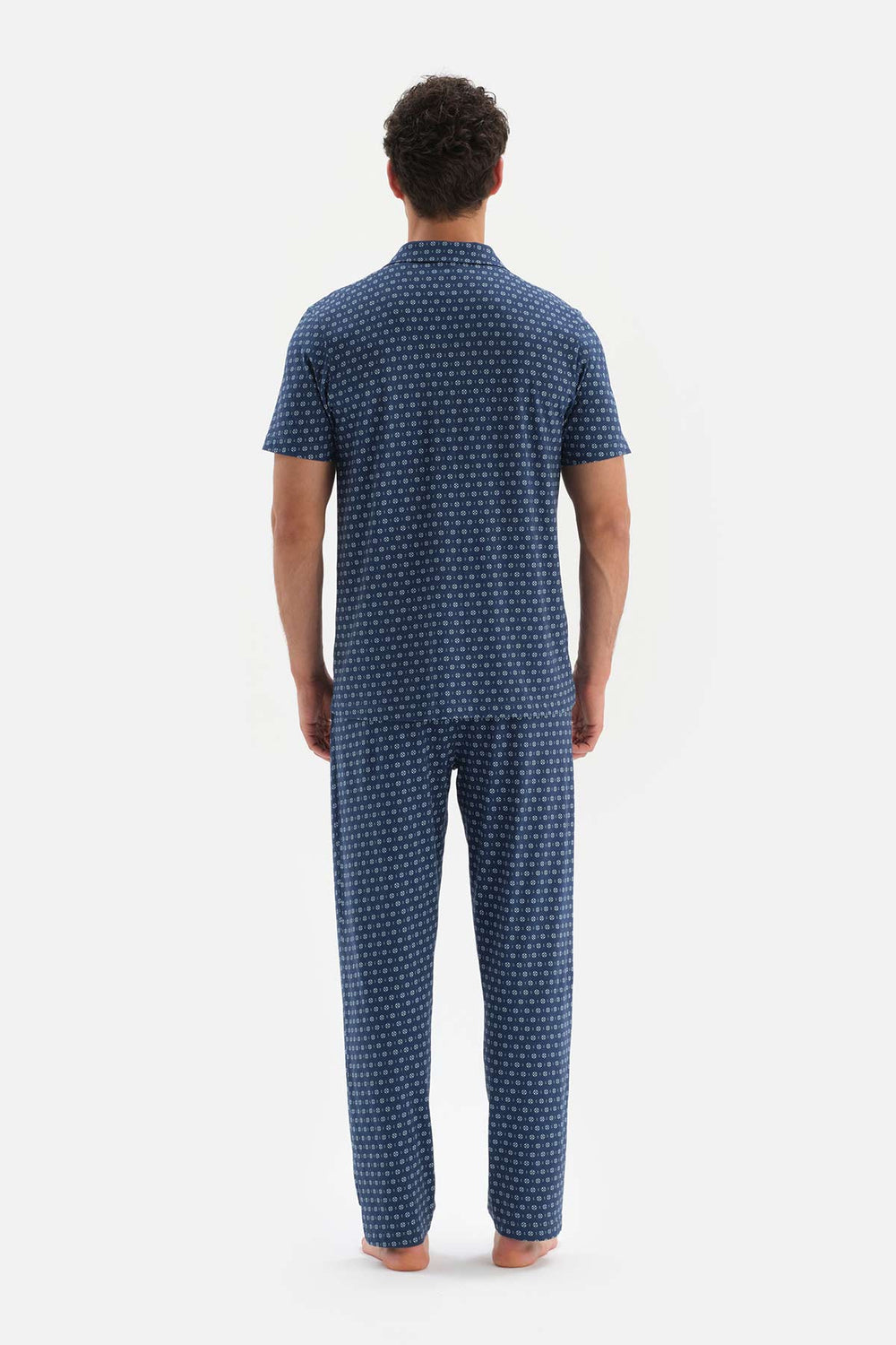 NAVY SHIRT COLLAR PRINTED PAJAMAS