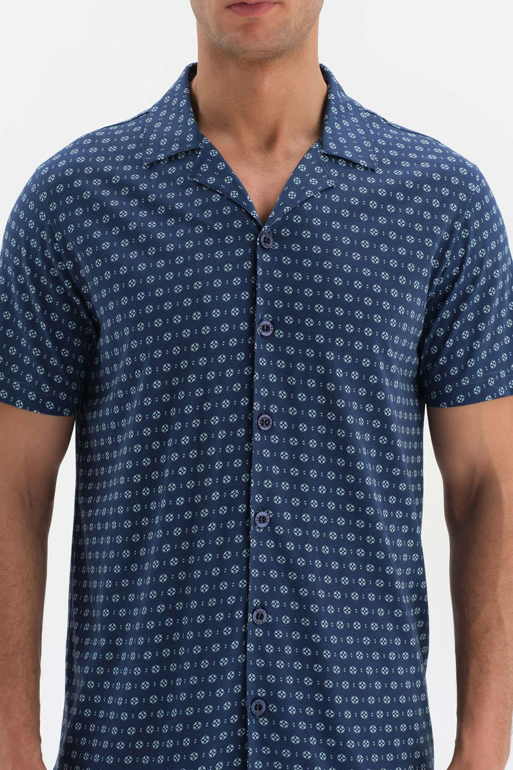 NAVY SHIRT COLLAR PRINTED PAJAMAS