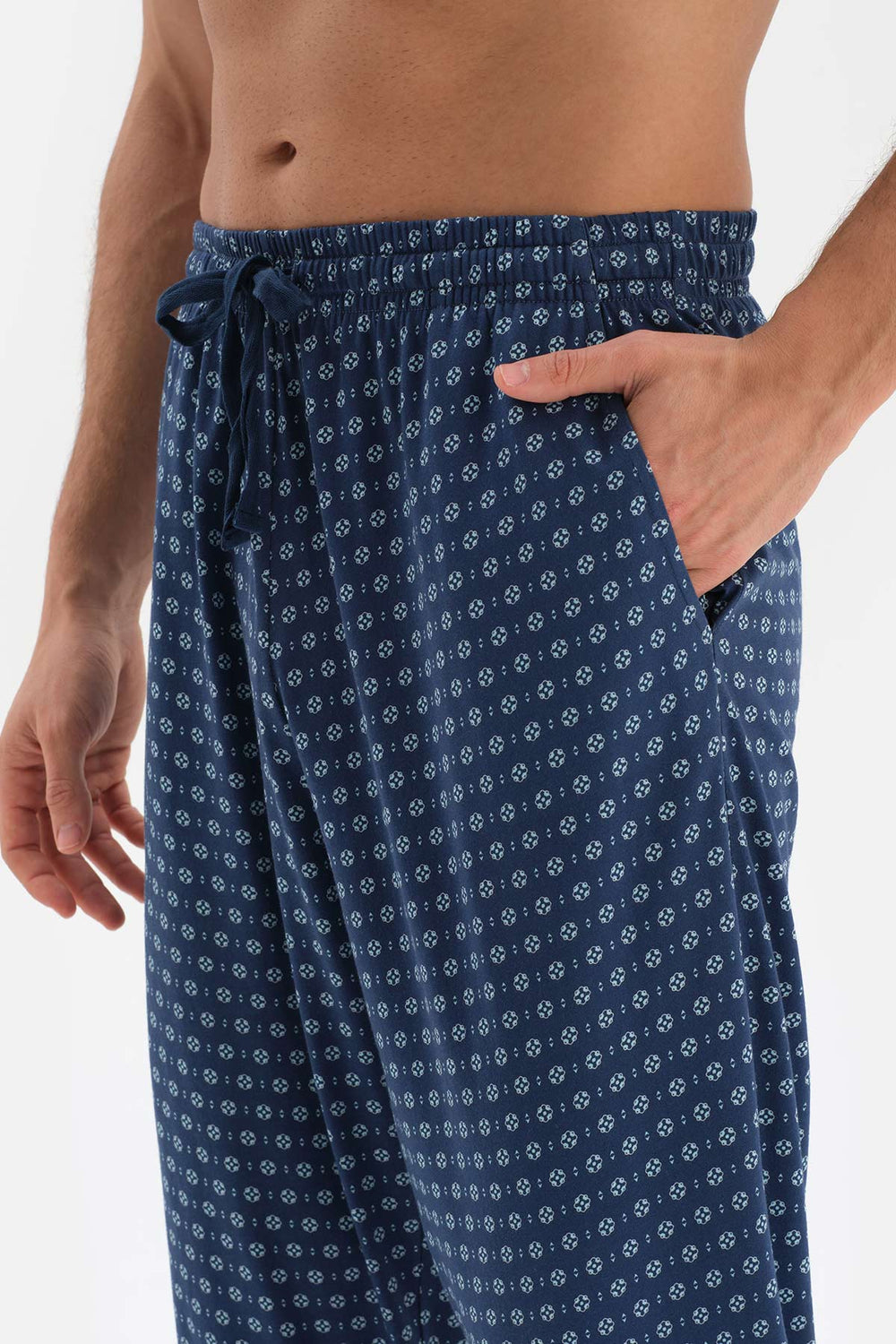 NAVY SHIRT COLLAR PRINTED PAJAMAS