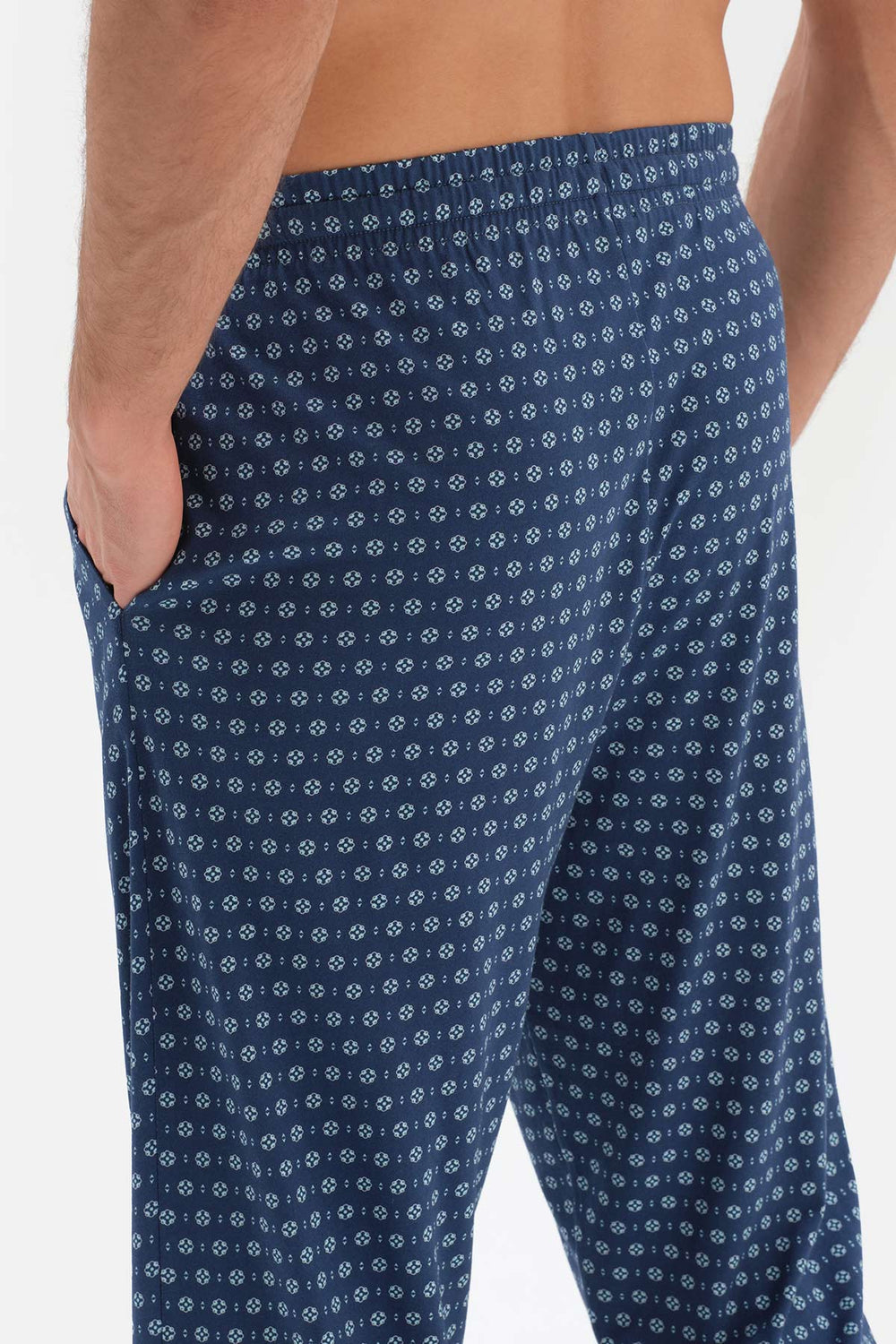 NAVY SHIRT COLLAR PRINTED PAJAMAS