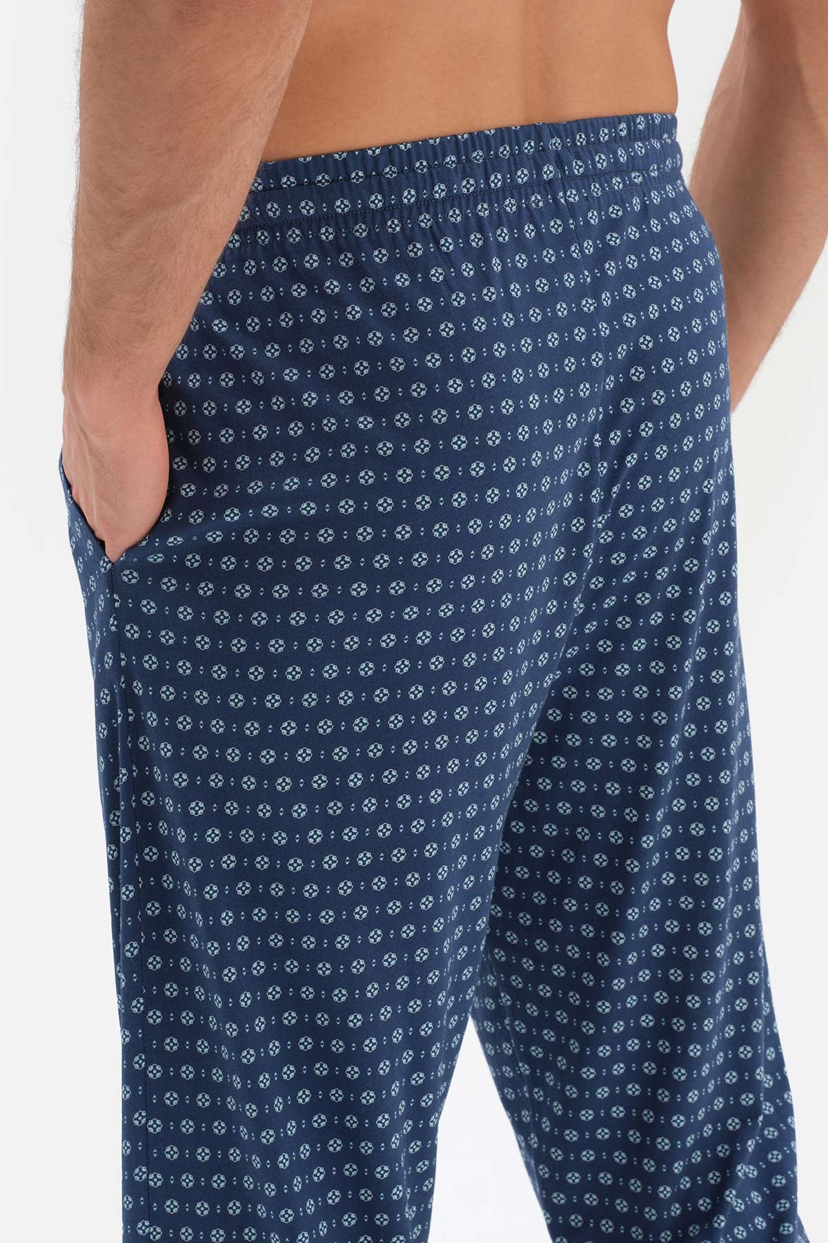NAVY SHIRT COLLAR PRINTED PAJAMAS