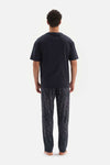 NAVY CREW-NECK PATTERNED KNITTED PAJAMAS