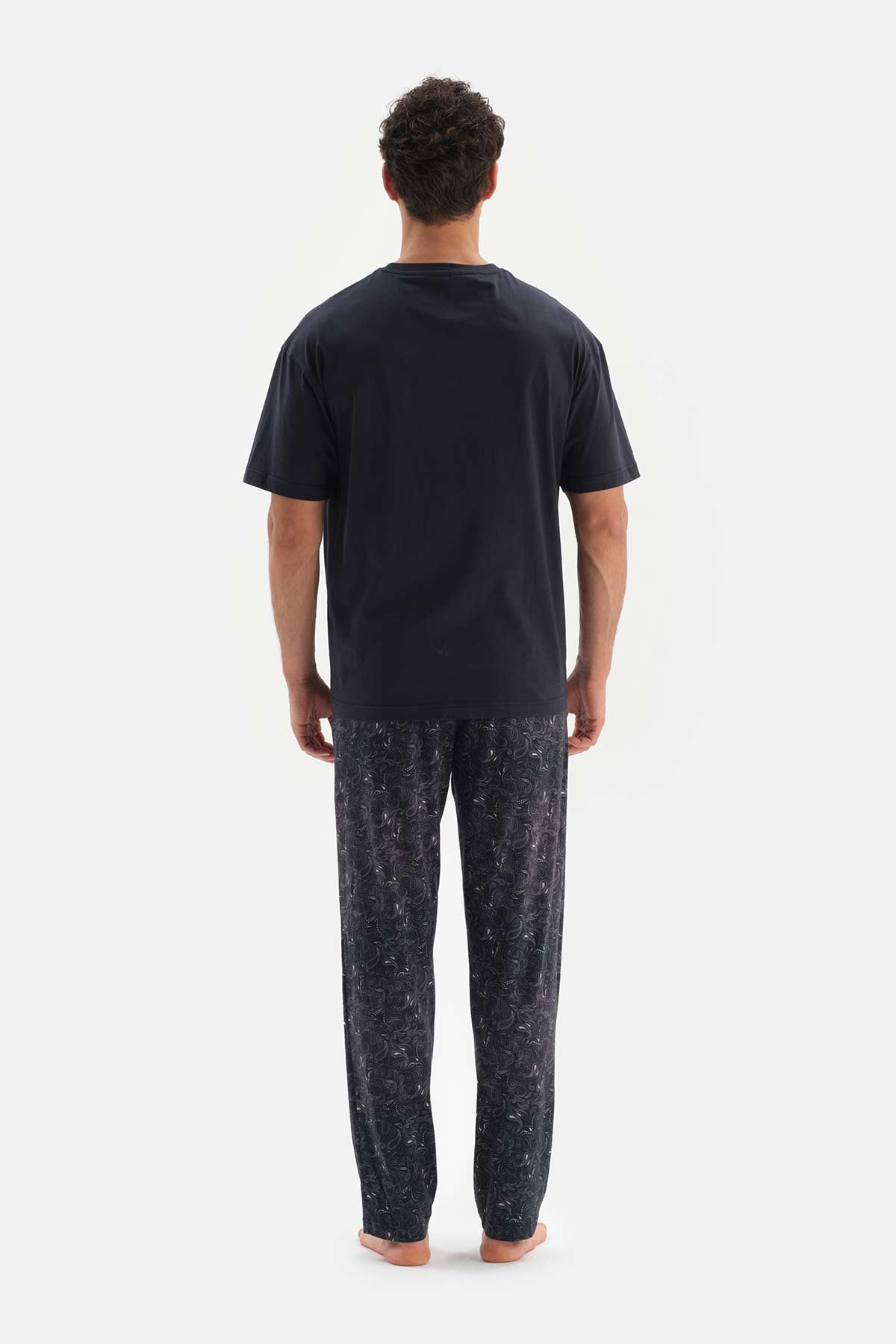 NAVY CREW-NECK PATTERNED KNITTED PAJAMAS