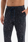 NAVY CREW-NECK PATTERNED KNITTED PAJAMAS