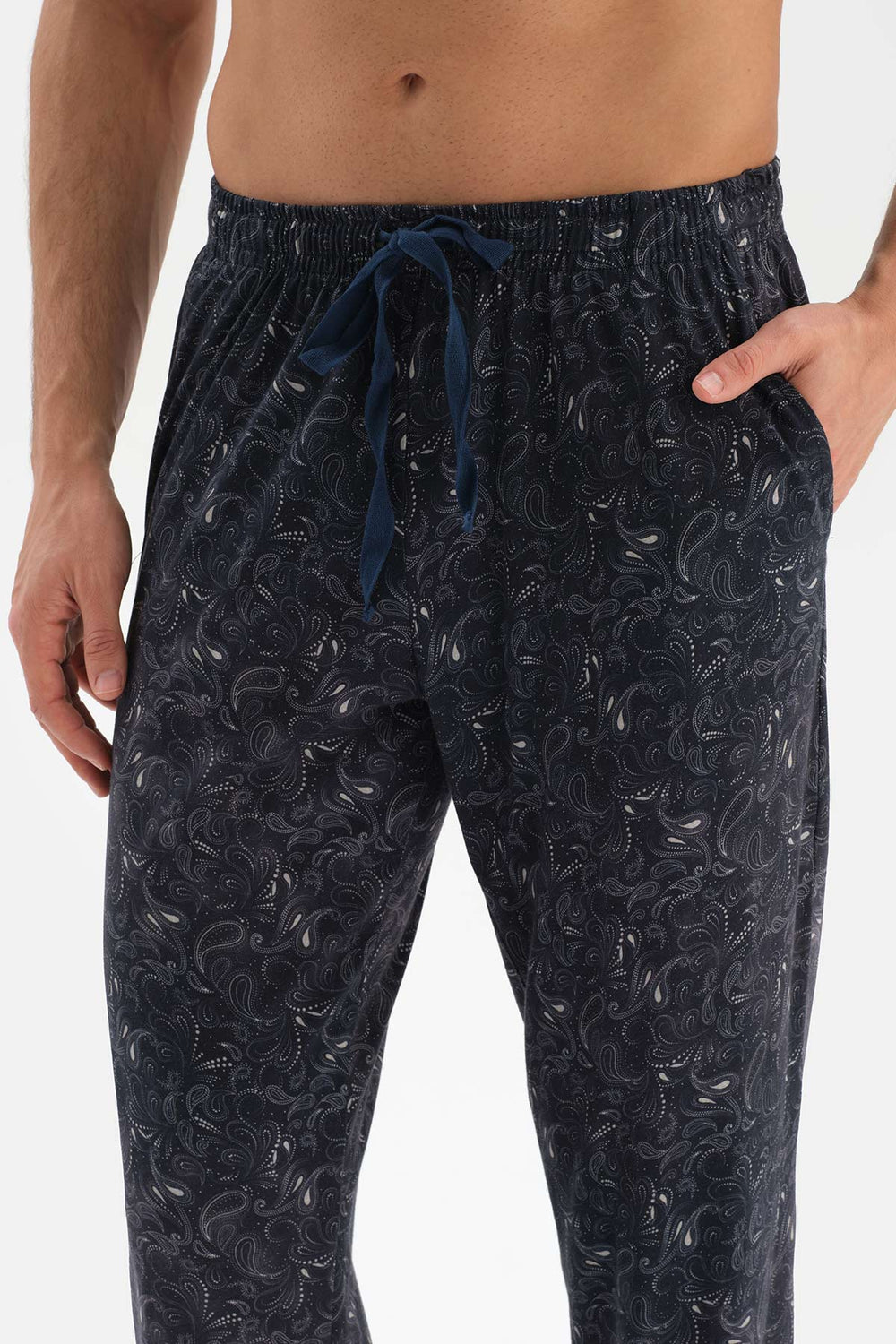 NAVY CREW-NECK PATTERNED KNITTED PAJAMAS
