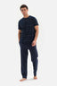 NAVY HALF-PLOT STRIPED JACQUARD KNITTED PAJAMAS