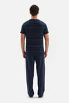 NAVY HALF-PLOT STRIPED JACQUARD KNITTED PAJAMAS