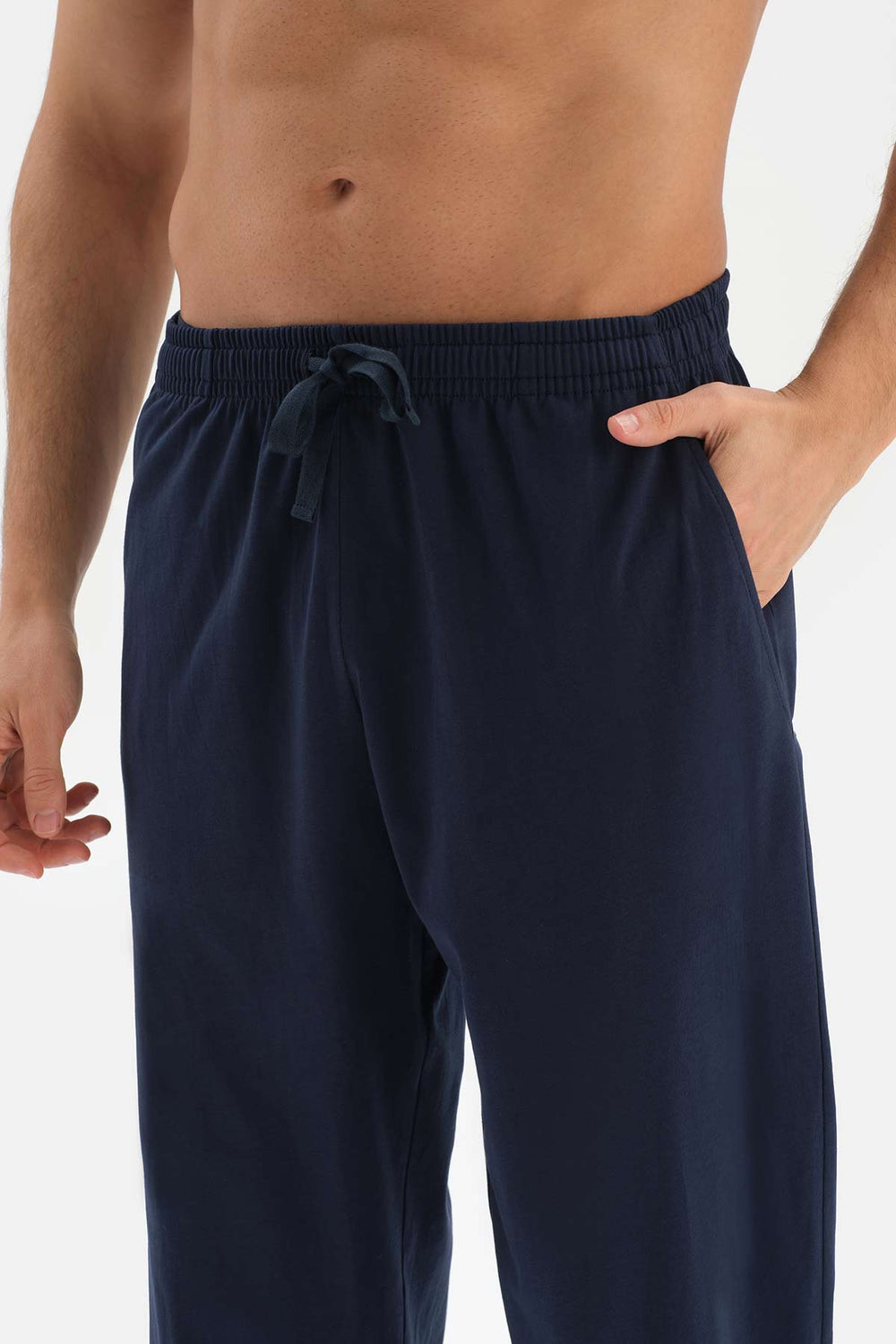 NAVY HALF-PLOT STRIPED JACQUARD KNITTED PAJAMAS