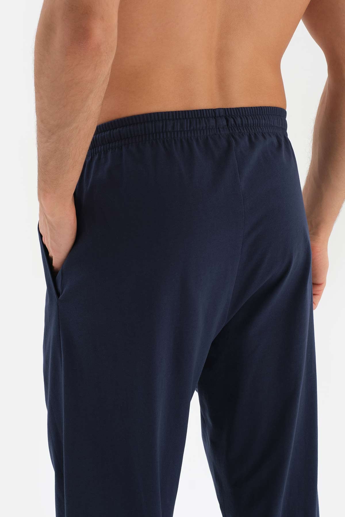 NAVY HALF-PLOT STRIPED JACQUARD KNITTED PAJAMAS