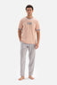 SALMON CREW-NECK PRINTED TOP STRIPED WOVEN BOTTOM PAJAMAS SUIT